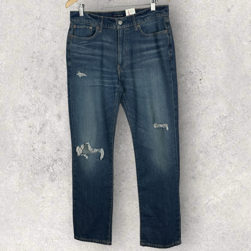 NWT Lucky Brand 363 Vintage Straight Jens Size 32 x 32 Dark Blue Denim Distress